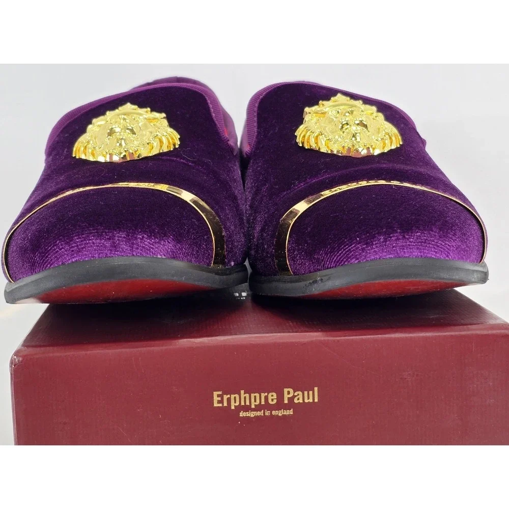 Erphpre Paul Shoes Men's Sz 8 - Purple Velvet - Comfy‎ - Metal Lion Head gold